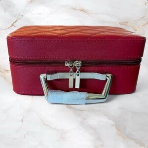 Quilted Red Travel Jewelry or Makeup Case with Mirror Inside